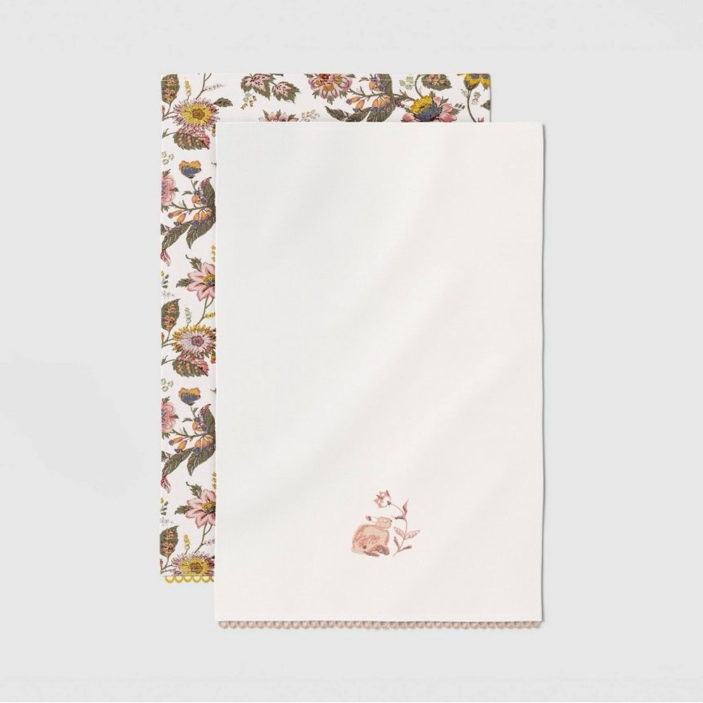 🐰2pc Floral Embroidered 100% Cotton Kitchen Towels NWT Threshold - Picture 4 of 6